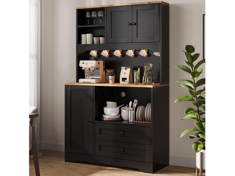  Buffet de cuisine 100x40x163 cm avec led, prises et usb coloris noir  - Conforama D