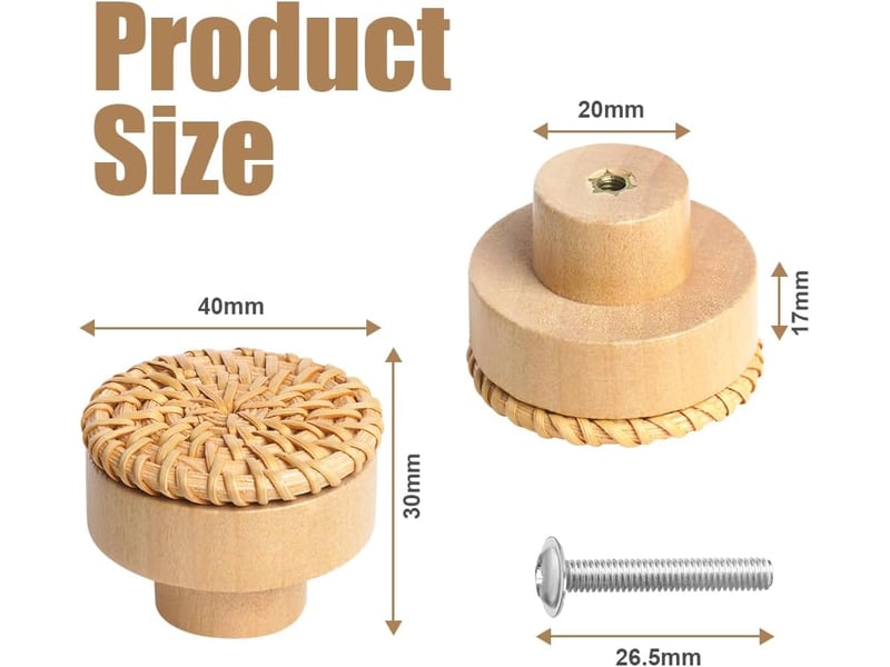  6 pcs boutons de meuble en rotin bois, 40 mm poignet de tiroir | poignée meuble, boutons de portes pour placards, pour décoration d'intérieur  - Conforama C