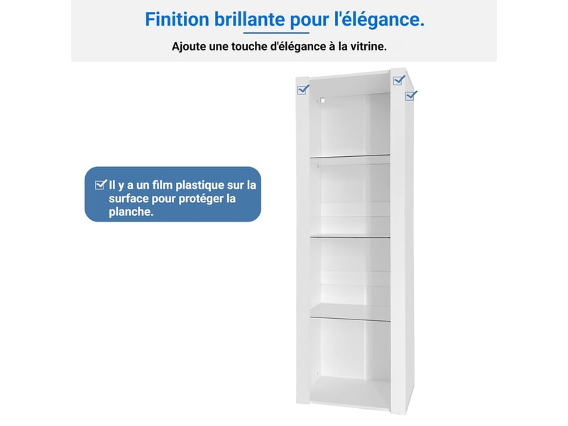  Vitrine d'exposition - connectée - éclairage led - 3 étagères en verre - design moderne 166cm  - Conforama R