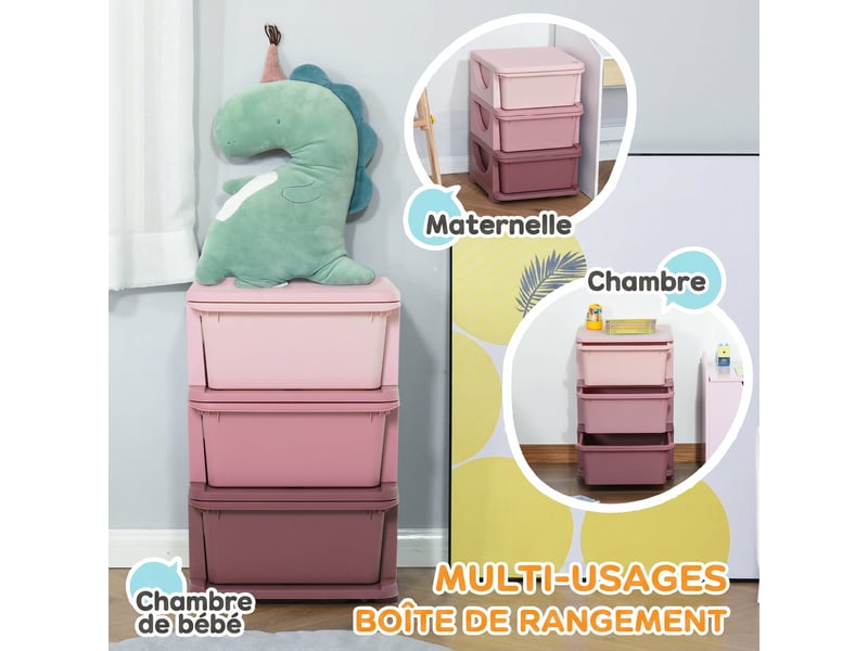  Organisateur de jouets pour enfants avec tiroirs à 3 niveaux, boîtes de rangement en plastique, rose, 37 x 37 x 56,5 cm  - Conforama R