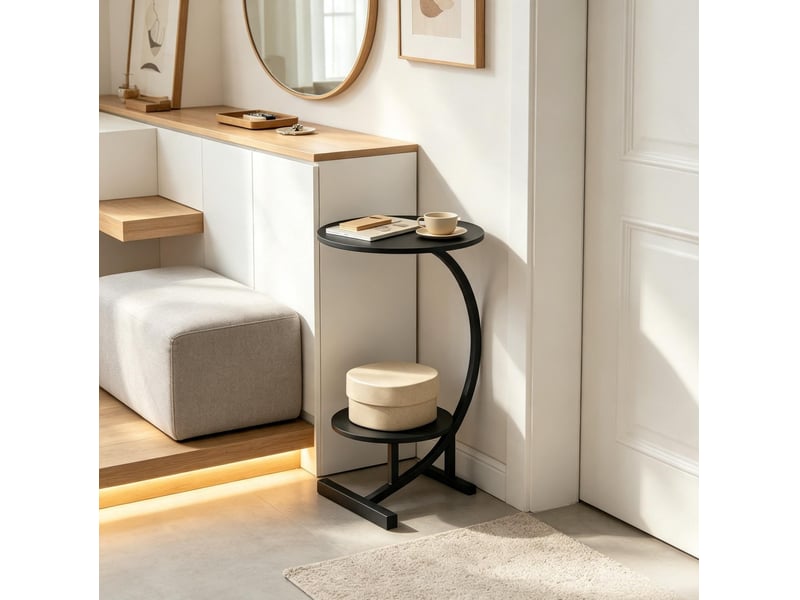  Table d'appoint ronde à 2 niveaux ø4030 x 66 cm – noire – rangement ouvert et cadre métallique renforcé  - Conforama D