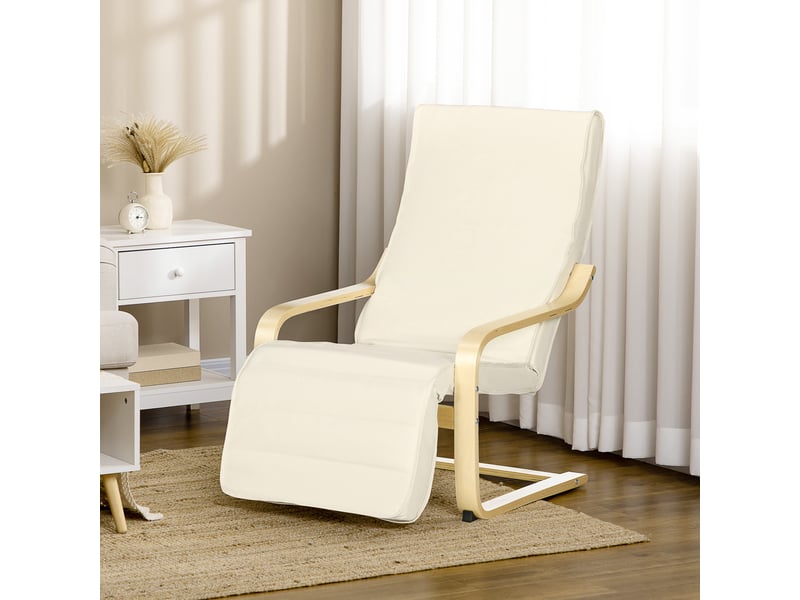  Fauteuil de relaxation avec repose-pieds, lin (100% polyester), 94x66.5x100cm, crème  - Conforama D