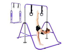 Barre de gymnastique enfant réglable violette en fer, 88,9 à 129,54 cm, pliable pour l'entraînement