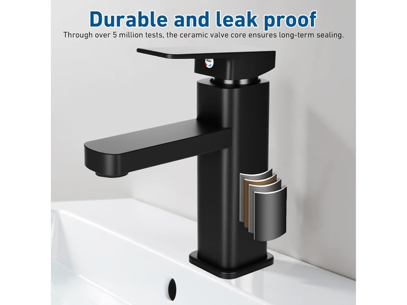  Robinet de salle de bain - noir - mitigeur de lavabo chaud et froid - mitigeur monocommande évier de salle de bain - acier inoxydable et laiton  - Conforama B