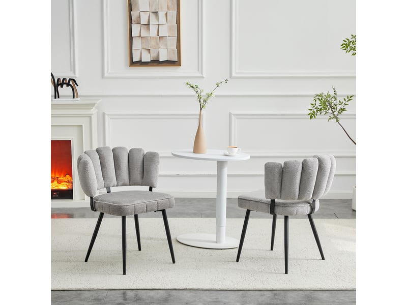  Lot de 2 chaises de salle à manger 48x46x80cm hellgrau - en velours texturé avec dossier fêtard et pieds en métal noir  - Conforama D