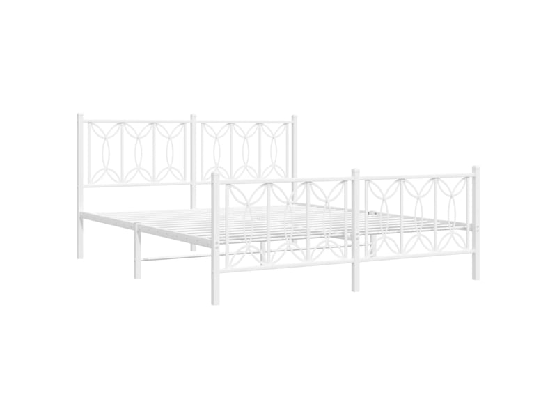  Lit double- lit adulte -  cadre de lit métal sans matelas et pied de lit blanc 150x200 cm  - Conforama B