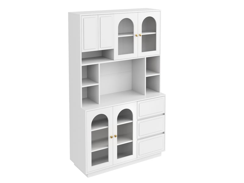  Buffet haut avec portes acrylique 3 tiroirs et led mdf blanc 106x30x175 cm GL74901W - Conforama B