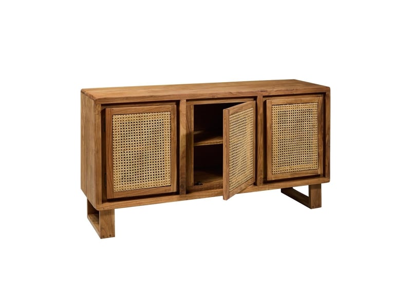 Buffet en bois naturel et rotin avec 3 portes 145x40x75 martinica  - Conforama C
