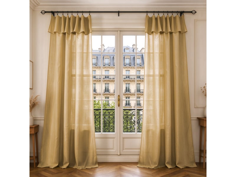  Lot de 2 voilages ajustables + 8 anneaux pince 140 x 270 cm evasion polyester effet lin  - Conforama A