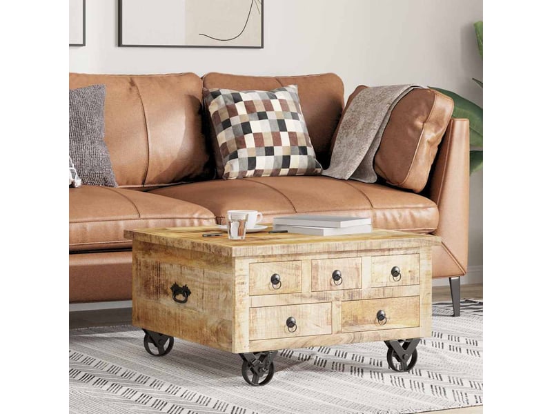  Table basse | table d'appoint salon bois de manguier brut 70 x 70 x 40 cm  - Conforama C