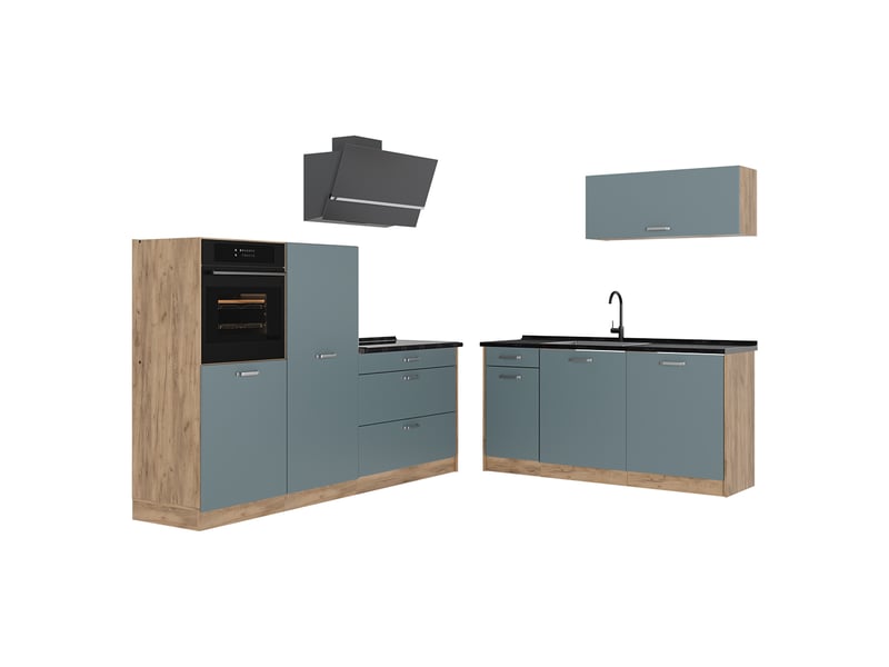  Vicco cuisine, bleu-grischêne doré, 220cm plan de travail anthracite  - Conforama A