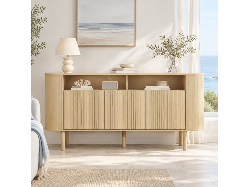 Buffet bas 3 portes en panneau de particules bois naturel 160 x 40 x 78,5 cm - Conforama B