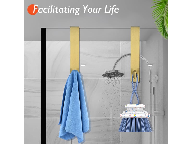  Crochets de porte de douche, crochets porte-serviettes, adaptés aux portes de douche en verre sans cadre, lot de 4, dorés  - Conforama C