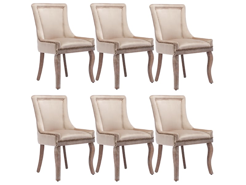 Lot de 6 chaises de salle à manger en velours beige avec dossier incurvé - Conforama A