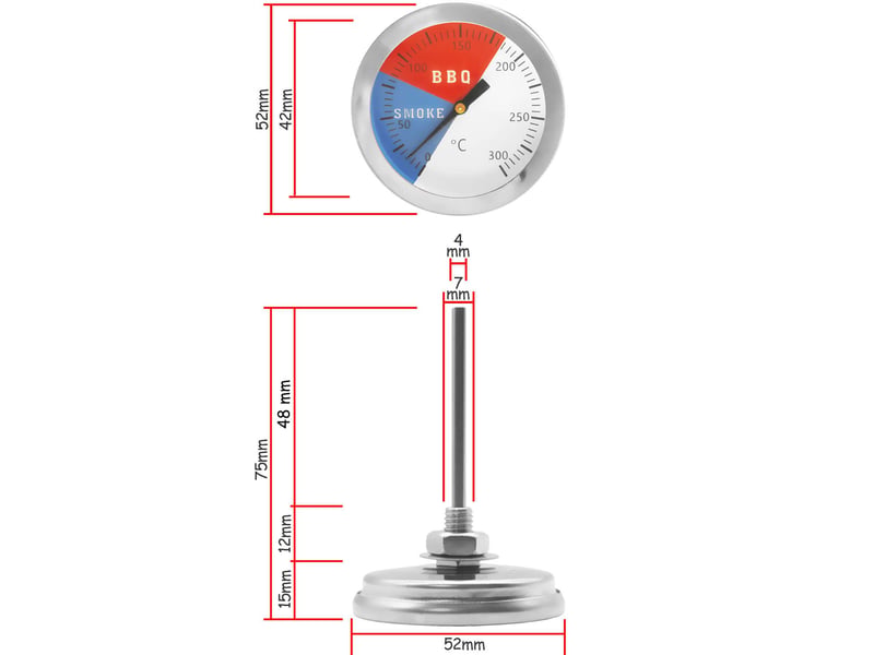  Thermomètre de cuisson analogique pour barbecue,ø 5,2 cm, 0 °c - 300 °c  - Conforama B