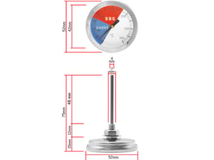 Thermomètre de cuisson analogique pour barbecue,ø 5,2 cm, 0 °c - 300 °c