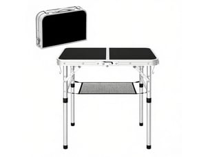 Table de jardin pliante réglable avec filet de rangement, portable pour balcon, camping et plage, noire, 60 × 40 cm