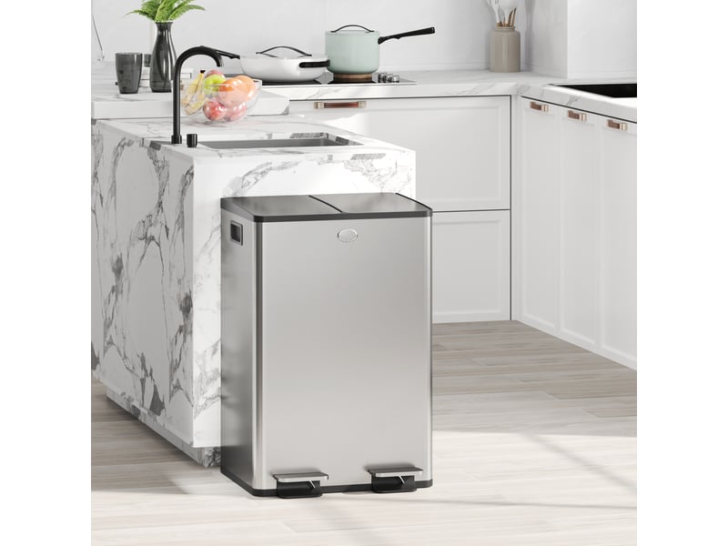  Poubelle de cuisine double 2x28l en acier inoxydable 45,8x36x67,6 cm  - Conforama B