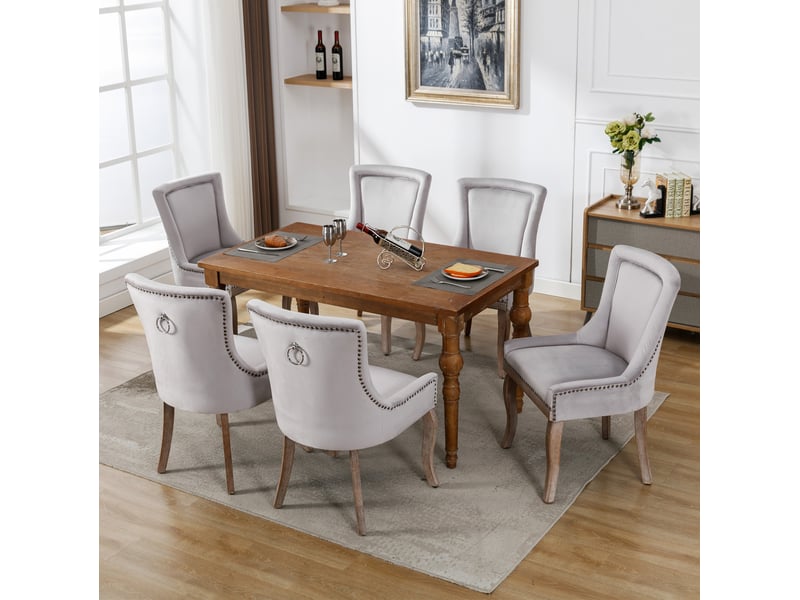  Lot de 6 chaises de salle à manger en velours gris avec accoudoirs evryae  - Conforama D