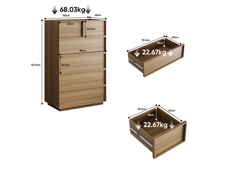  Commode 6 tiroirs 80x48x127,5 cm coloris chêne clair  - Conforama C