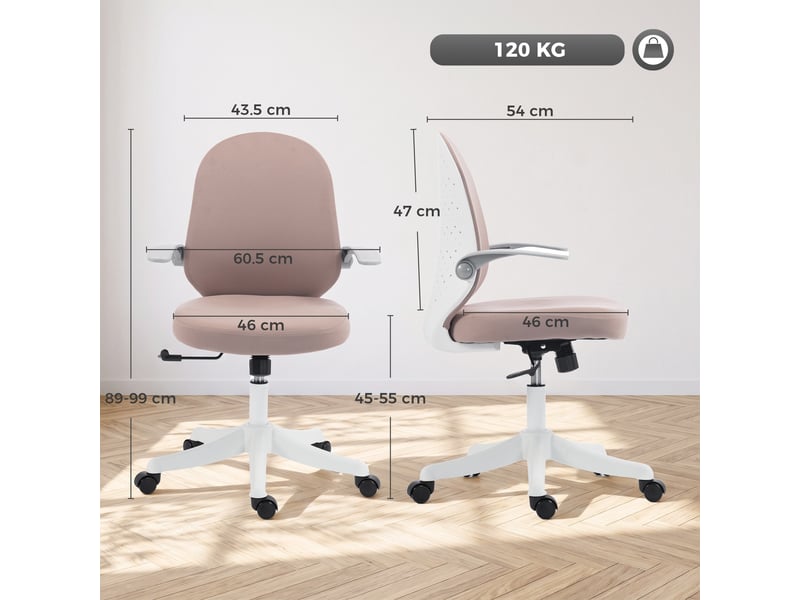  Chaise de bureau ergonomique pivotante avec accoudoirs rabattables, rose  - Conforama E