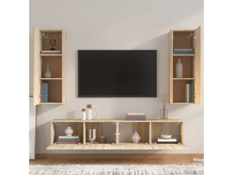  Ensemble de meubles tv 4 pcs chêne sonoma bois d'ingénierie shl79799  - Conforama C