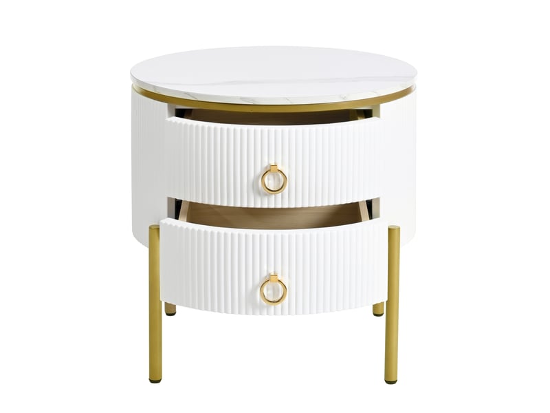  Table d'appoint, table basse avec tiroirs, plateau spécial effet marbre, pieds et poignées dorés, réglable  - Conforama E