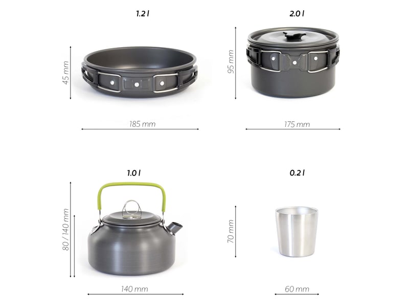 Set de vaisselle camping 12 pièces, en acieraluminium, équipement de cuisine plein air avec réchaud, casserole, poêle, bouilloire… toboli - Conforama E
