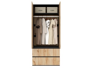 Armoire 2 portes 90x50x200 cm avec penderie et 2 tiroirs chêne artisan noir