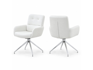 Lot de 2 chaises de salle à manger pivotantes,55x50x85 cm,pu et métal argenté,blanc