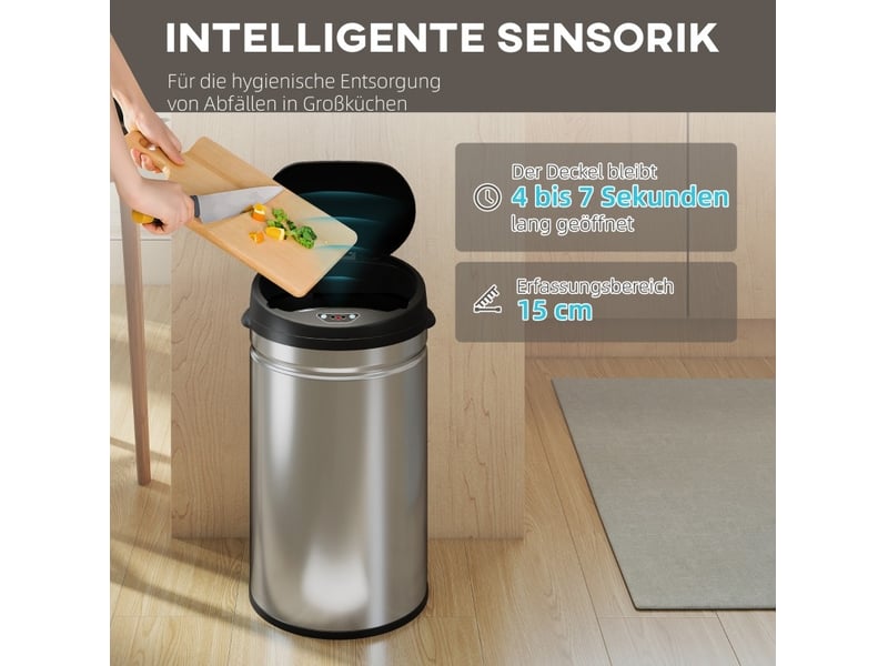  Poubelle de cuisine à capteur 30 l en acier inoxydable argenté, ouverture sans contact et fermeture douce  - Conforama D
