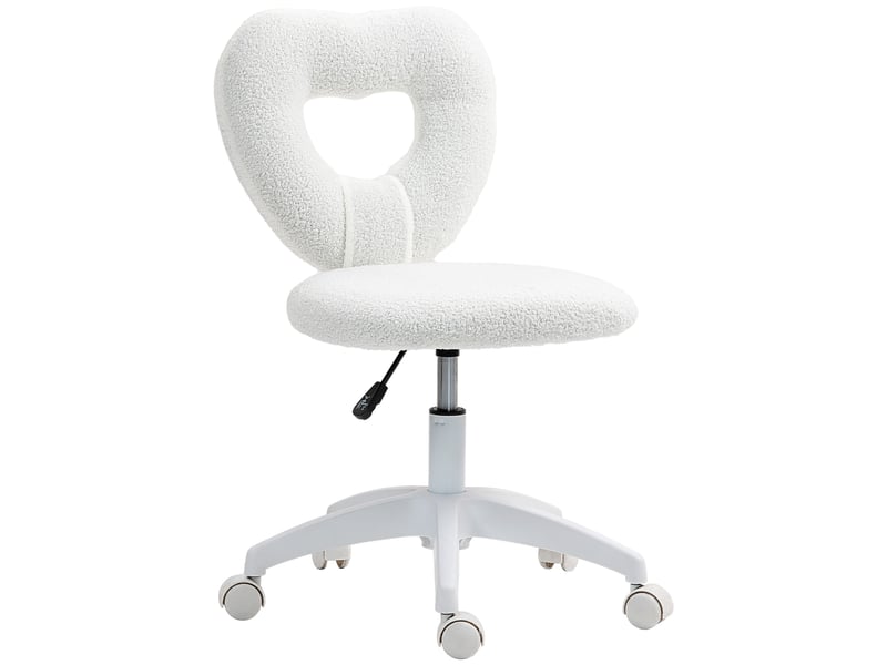  Chaise de bureau rembourrée avec dossier en forme de cœur et roulettes, en velours peluche et plastique, 45 x 56 x 78-88 cm, blanche  - Conforama A