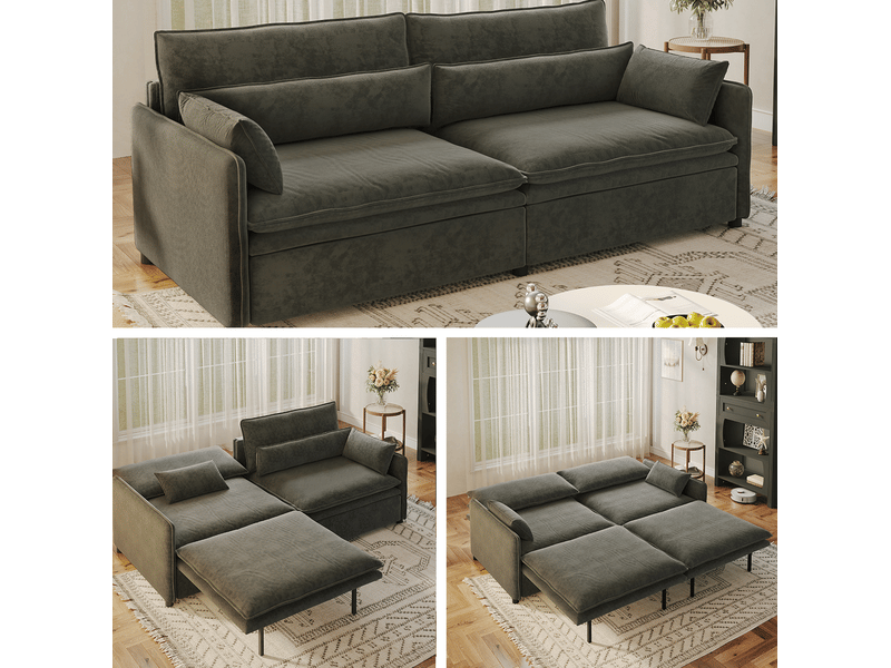  Canapé-lit tcqpz 3 places convertible 3 en 1 avec rangement 206 x 91 x 86 cm en chenille gris foncé  - Conforama B