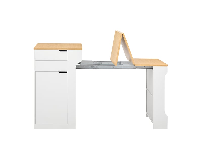  Îlot de cuisine extensible avec multiprise, roulettes et 2 tiroirs - blanc  - Conforama B