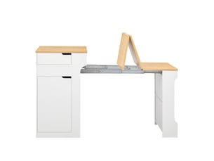 Îlot de cuisine extensible avec multiprise, roulettes et 2 tiroirs - blanc