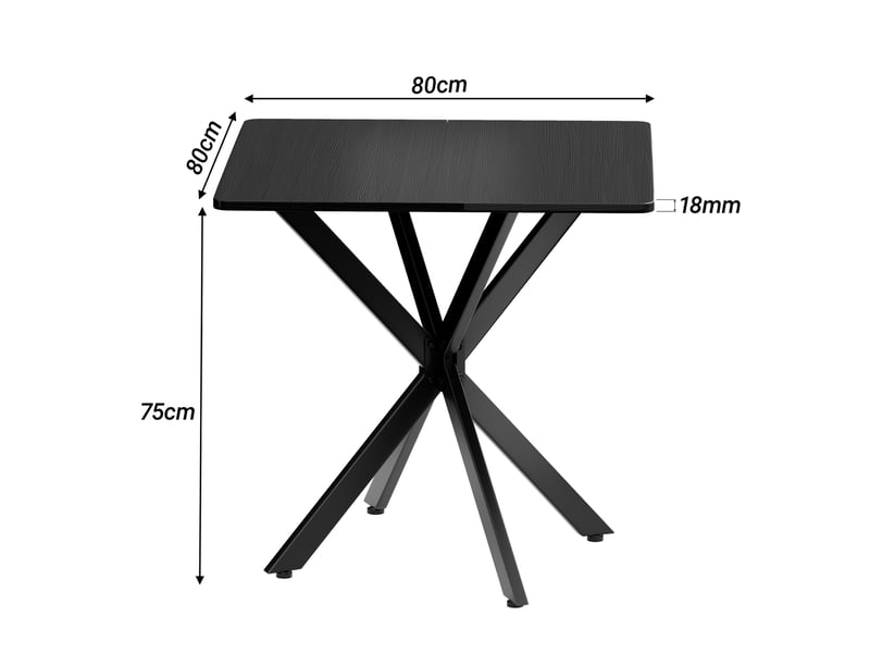  Table carrée 80 x 80 cm noire, piètement x en acier et pieds réglables  - Conforama C