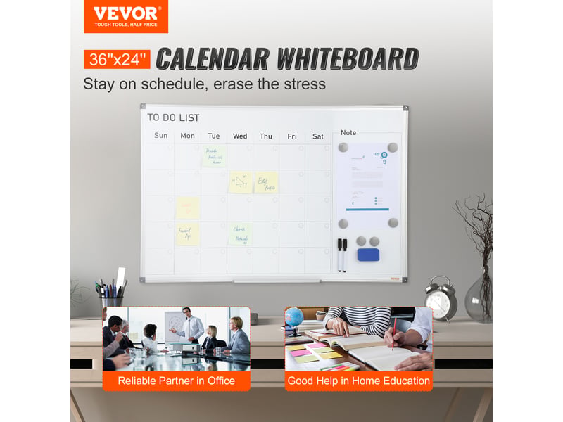  Vevor tableau blanc magnétique planning mensuel 2-en-1, 91,5x61 cm, alu.  - Conforama B