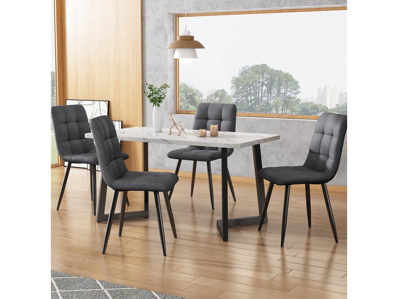  Lot de 4 chaises de salle à manger 44x41x86 cm, dossier rembourré, assise en lin, structure métallique gris foncé  - Conforama B