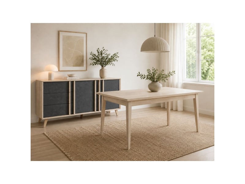  Salle à manger complète malmo avec table extensible 180-220 cm et buffet 165 cm – chêne clair et gris  - Conforama B
