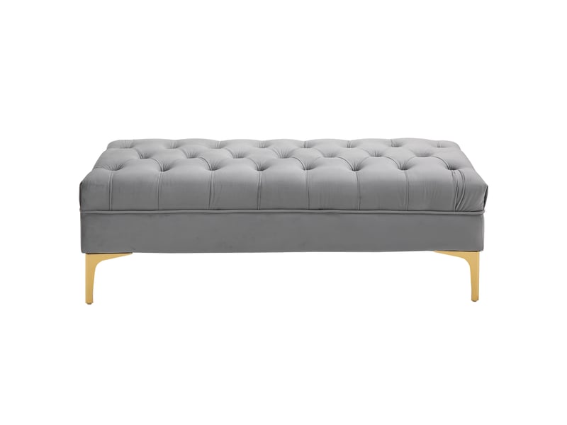  Banc, banc de lit, banc à chaussures avec pieds surélevés, chambre, velours, gris clair  - Conforama B