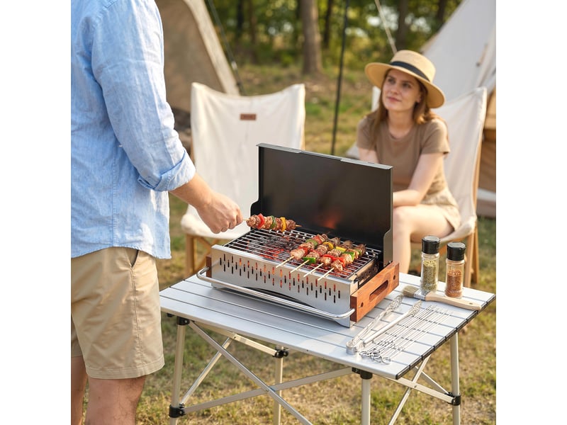  Barbecue au charbon pliable et portable 50,5x34x33 cm avec bac à charbon amovible, pour camping et pique-nique, noir  - Conforama D