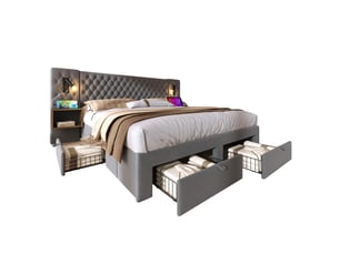 Lit avec rangement 160x200 cm <strong>MEULVA</strong>  <strong></strong> coloris gris