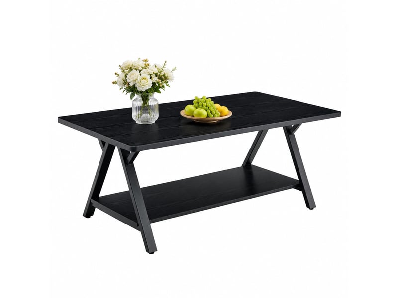 Table basse 110x57x44,5 cm, rangement double, style industriel, meuble d'appoint, espace salon, en mdf et métal, noir  - Conforama A