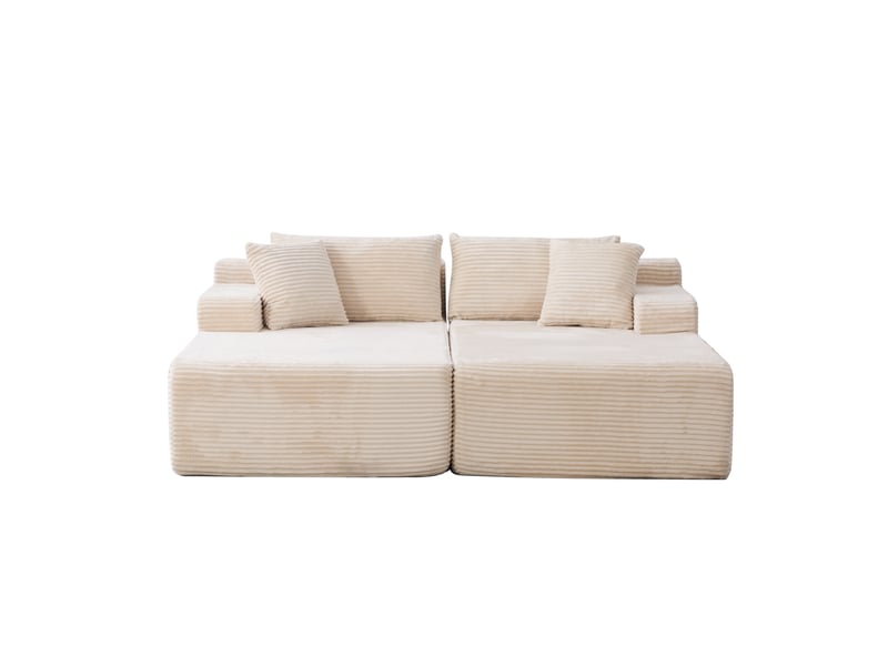 Canapé modulable tissu chenille ivoire, canapé sectionnel mousse 30d haute résilience, antidérapant pour salon - Conforama A