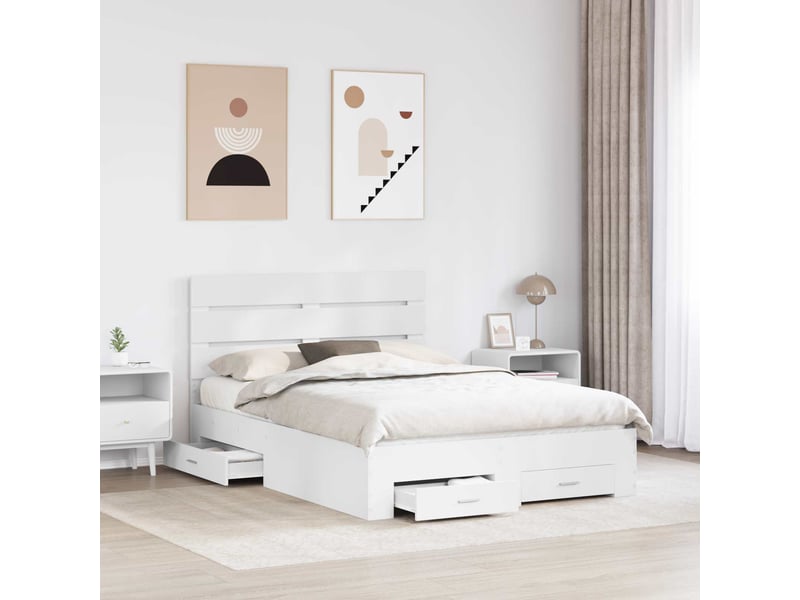 Lit double- lit adulte - cadre de lit avec tiroir blanc 160 x 200 cm bois d'ingénierie - Conforama B