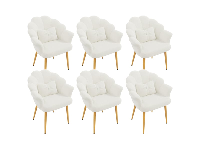  Lot de 6 fauteuils de salle à manger 64x65,5x85 cm en tissu bouclette blanc  - Conforama A