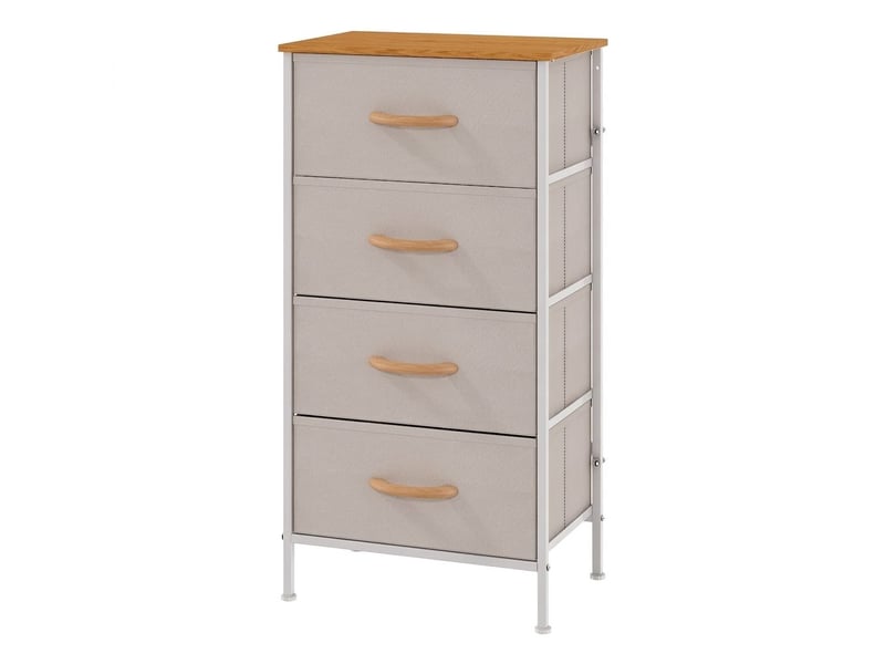  Chiffonnier meuble 45x30x91 cm quatre tiroirs tissu kaki et metal blanc chambre  - Conforama A