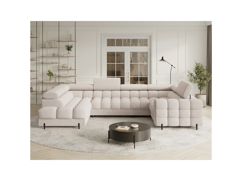 Canapé panoramique convertible factory 3 places beige – angle gauche avec coffre – version 5 - Conforama E
