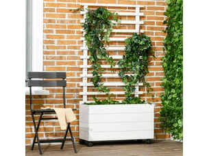 Jardinière avec treillis et roulettes 76 x 30 x 155 cm – blanc – potager mobile pour plantes grimpantes