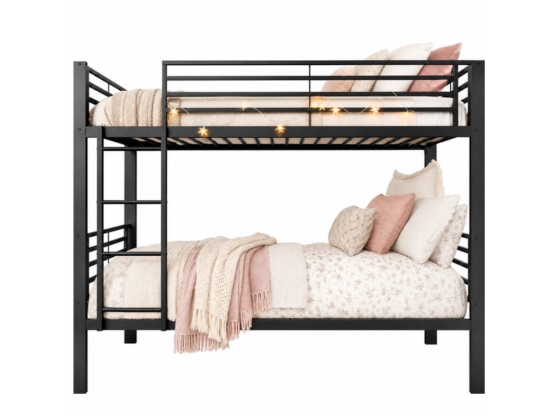  Lit superposé 90x200 cm avec échelle réversible noir, en métal, sans matelas  - Conforama A